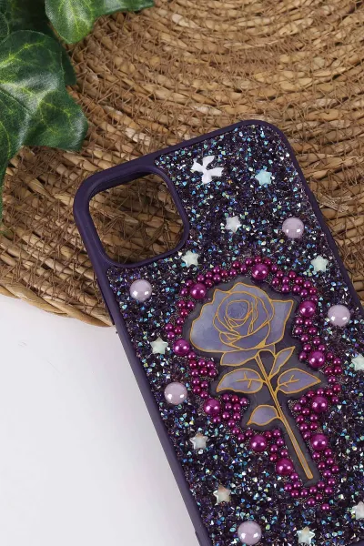 Mor TeknoCase İPhone 11 Uyumlu Afra Diamond Case Serisi Lens Hediyeli Premium Sert Silikon Telefon Kılıfı 430492