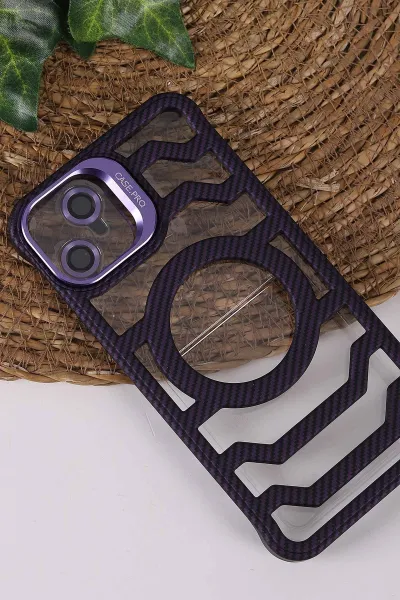 Mor TeknoCase İPhone 11 Uyumlu Creative Fiber Case Serisi Lens Hediyeli Vakumlu Sert Silikon Telefon Kılıfı 430894