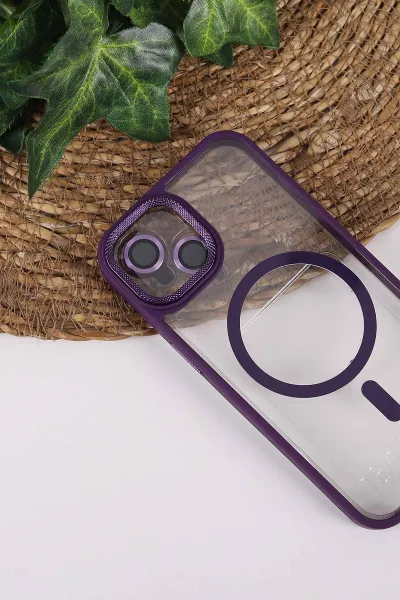 Mor TeknoCase İPhone 13 Uyumlu Clear Lüx Case Serisi Lens Hediyeli Sert Silikon Telefon Kılıfı 430692