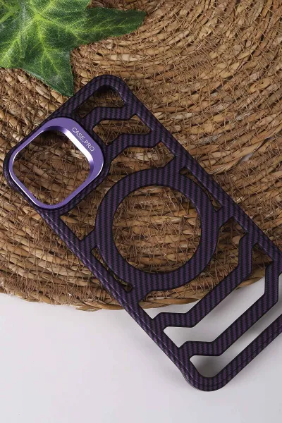 Mor TeknoCase İPhone 13 Uyumlu Creative Fiber Case Serisi Lens Hediyeli Vakumlu Sert Silikon Telefon Kılıfı 430899