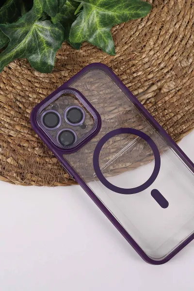 Mor TeknoCase İPhone 14 Pro Max Uyumlu Clear Lüx Case Serisi Lens Hediyeli Sert Silikon Telefon Kılıfı 430714