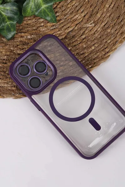 Mor TeknoCase İPhone 14 Pro Uyumlu Clear Lüx Case Serisi Lens Hediyeli Sert Silikon Telefon Kılıfı 430704
