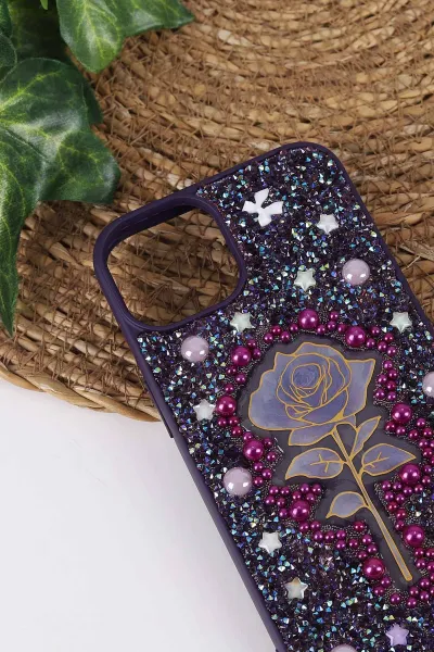 Mor TeknoCase İPhone 14 Uyumlu Afra Diamond Case Serisi Lens Hediyeli Premium Sert Silikon Telefon Kılıfı 430509