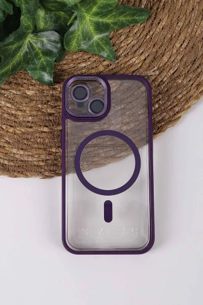 Mor TeknoCase İPhone 14 Uyumlu Clear Lüx Case Serisi Lens Hediyeli Sert Silikon Telefon Kılıfı 430698
