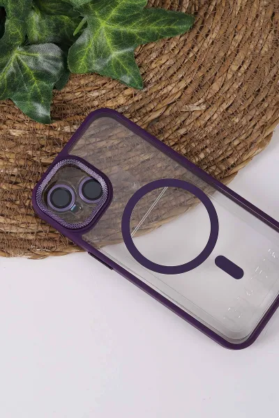 Mor TeknoCase İPhone 14 Uyumlu Clear Lüx Case Serisi Lens Hediyeli Sert Silikon Telefon Kılıfı 430698