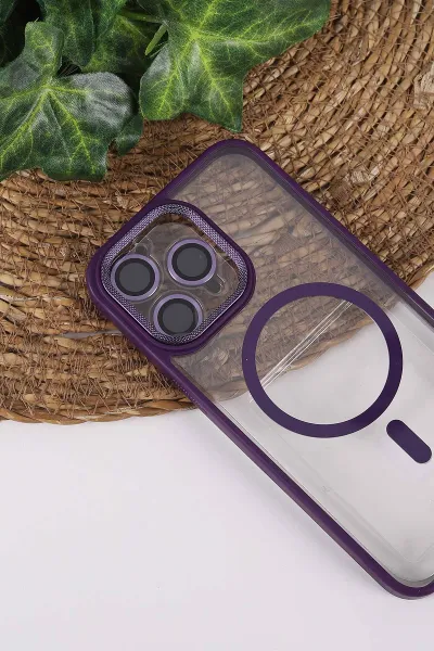 Mor TeknoCase İPhone 15 Pro Max Uyumlu Clear Lüx Case Serisi Lens Hediyeli Sert Silikon Telefon Kılıfı 430730