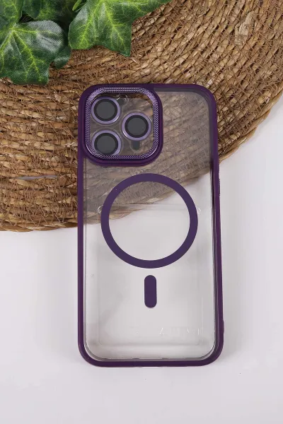 Mor TeknoCase İPhone 15 Pro Max Uyumlu Clear Lüx Case Serisi Lens Hediyeli Sert Silikon Telefon Kılıfı 430730
