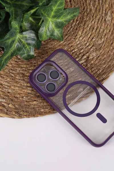 Mor TeknoCase İPhone 15 Pro Uyumlu Clear Lüx Case Serisi Lens Hediyeli Sert Silikon Telefon Kılıfı 430725