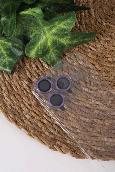 Mor TeknoCase İPhone 15 Pro Uyumlu Creative Fiber Case Serisi Lens Hediyeli Vakumlu Sert Silikon Telefon Kılıfı 430911