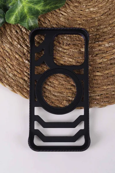 Mor TeknoCase İPhone 15 Pro Uyumlu Creative Fiber Case Serisi Lens Hediyeli Vakumlu Sert Silikon Telefon Kılıfı 430911