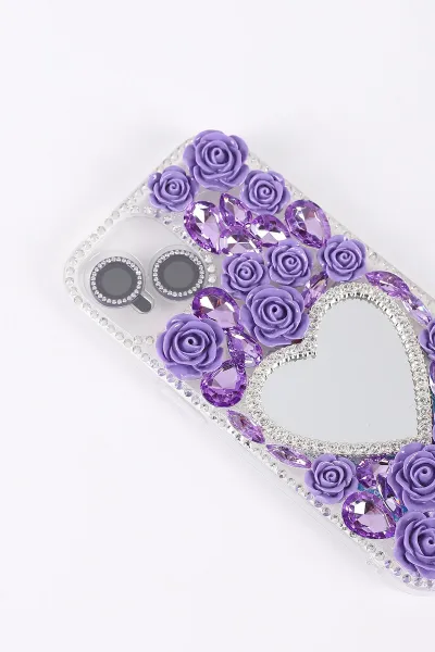 Mor TeknoCase İPhone 15 Uyumlu Beauty Case Serisi Lens Hediyeli Premium Sert Silikon Telefon Kılıfı 430446