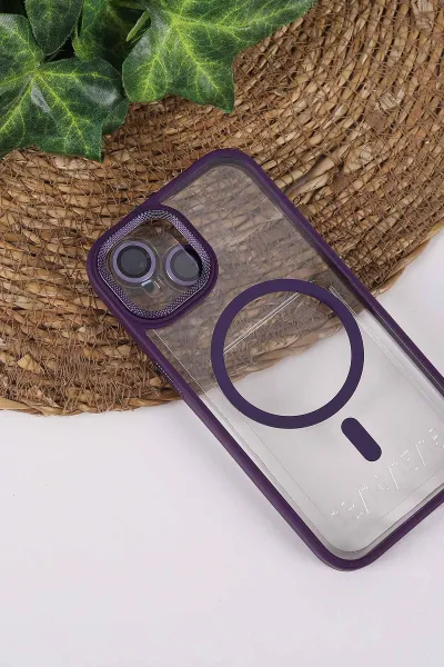 Mor TeknoCase İPhone 15 Uyumlu Clear Lüx Case Serisi Lens Hediyeli Sert Silikon Telefon Kılıfı 430719