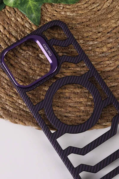 Mor TeknoCase İPhone 16 Pro Max Uyumlu Creative Fiber Case Serisi Lens Hediyeli Vakumlu Sert Silikon Telefon Kılıfı 430927