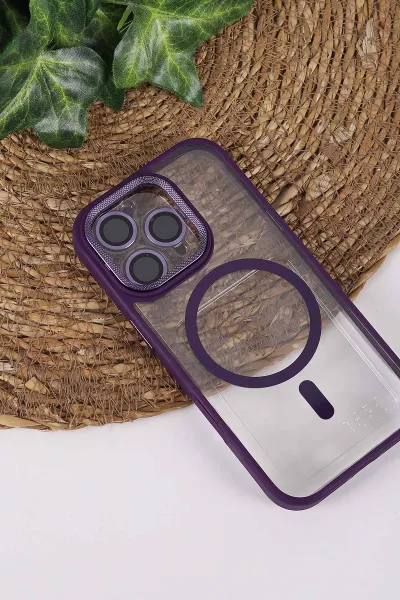 Mor TeknoCase İPhone 16 Pro Uyumlu Clear Lüx Case Serisi Lens Hediyeli Sert Silikon Telefon Kılıfı 430737