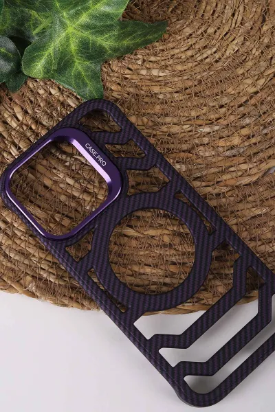 Mor TeknoCase İPhone 16 Pro Uyumlu Creative Fiber Case Serisi Lens Hediyeli Vakumlu Sert Silikon Telefon Kılıfı 430923