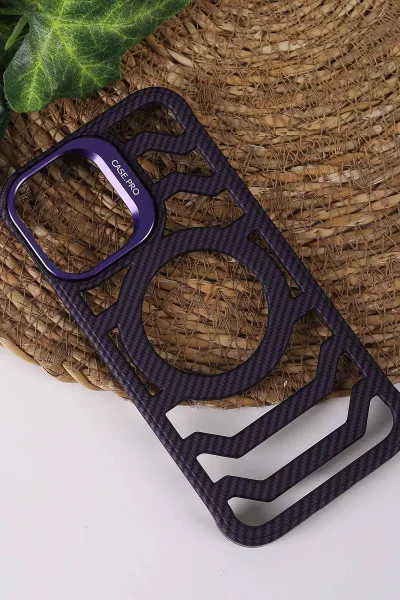 Mor TeknoCase İPhone 16 Uyumlu Creative Fiber Case Serisi Lens Hediyeli Vakumlu Sert Silikon Telefon Kılıfı 430915