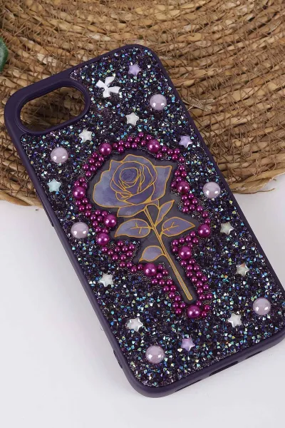 Mor TeknoCase İPhone 16E Uyumlu Afra Diamond Case Serisi Lens Hediyeli Premium Sert Silikon Telefon Kılıfı 430556