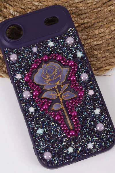 Mor TeknoCase İPhone 17 Air Uyumlu Afra Diamond Case Serisi Lens Hediyeli Premium Sert Silikon Telefon Kılıfı 430566