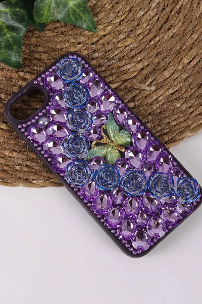 Mor TeknoCase İPhone 7 ve İPhone 8 Uyumlu Daisy Case Serisi Taşlı Vakumlu Sert Silikon Telefon Kılıfı 431122