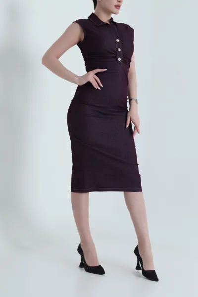 Mor Tencel Kot Kolsuz Drapeli Kadın Elbise 445996