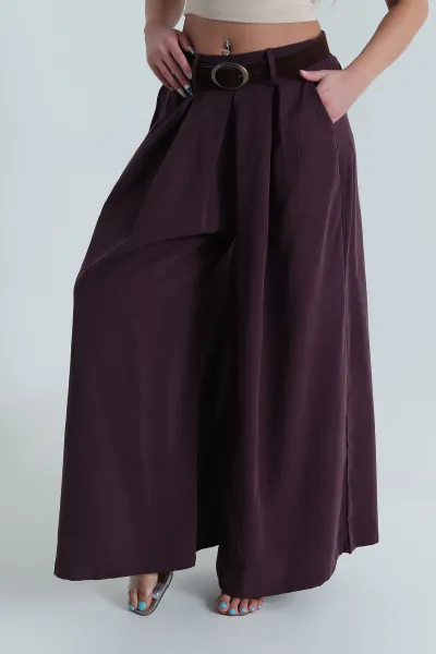 Mor Tencel Pileli Kadın Pantolon 483933