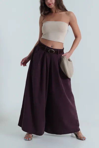 Mor Tencel Pileli Kadın Pantolon 483933