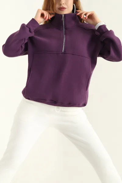 Mor Üç İp İçi Şardonlu Bayan Sweat 312676