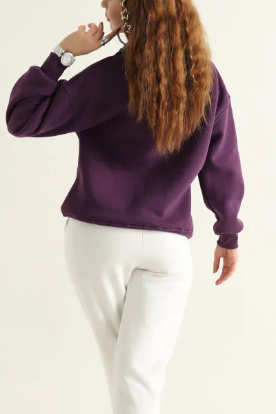 Mor Üç İp İçi Şardonlu Bayan Sweat 312676