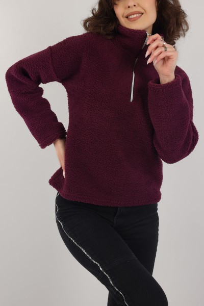 Mor Yarım Fermuarlı Yumoş Sweat 153486
