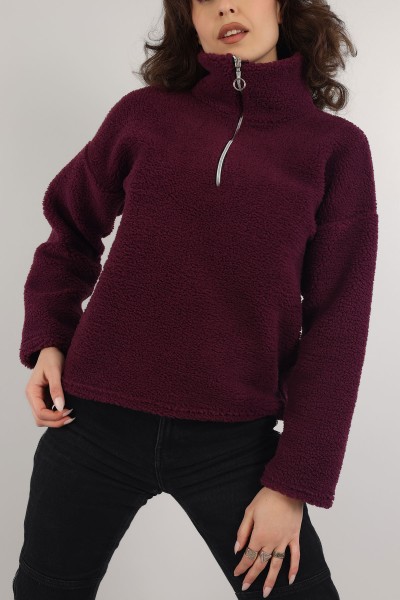 Mor Yarım Fermuarlı Yumoş Sweat 153486