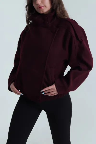 Mor Yeni Sezon Biker Kaşe Kadın Mont 484492