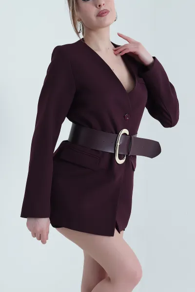Mor Yeni Sezon Geniş Kemerli Kadın Ceket 447488