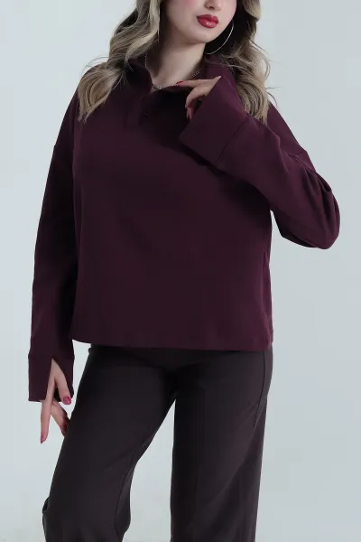 Mor Yeni Sezon Polo Yaka Kadın Sweat 492450