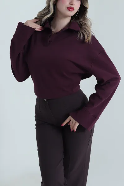 Mor Yeni Sezon Polo Yaka Kadın Sweat 492450