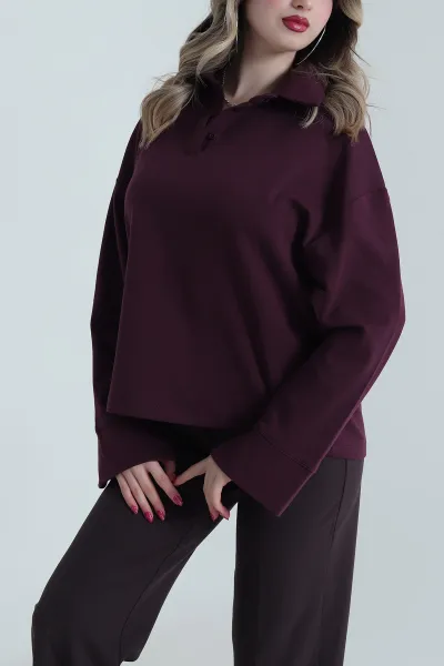 Mor Yeni Sezon Polo Yaka Kadın Sweat 492450
