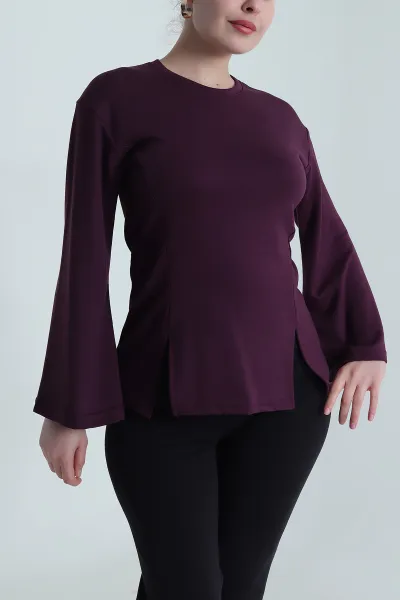Mor Yırtmaçlı Bağlamalı Modal Kadın Bluz 493708