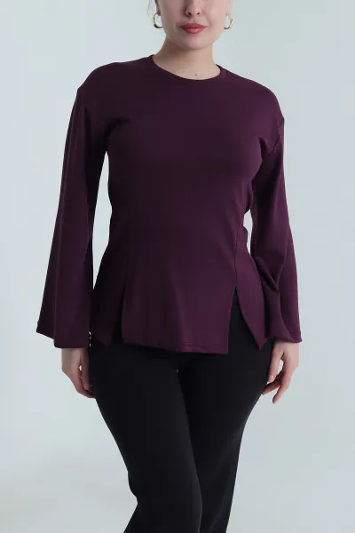 Mor Yırtmaçlı Bağlamalı Modal Kadın Bluz 493708