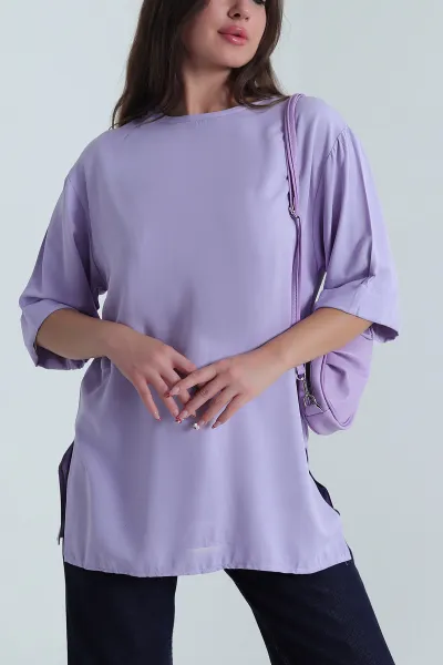 Mor Yırtmaçlı Viskoz Kadın Bluz 478946