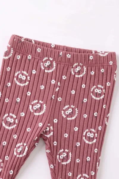 Mürdüm (0-12 Ay) Baskılı Fitilli Taytlı Yeleği Çiçek Nakışlı Kız Bebek 3'lü Takım 473272