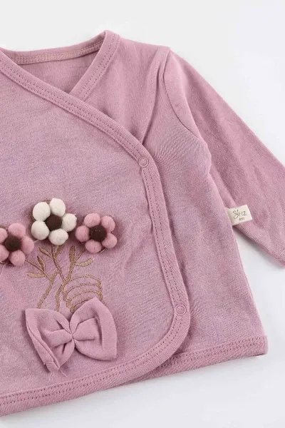Mürdüm (0-3 Ay) Ponpon Çiçekli 5'li Kız Bebek Zıbın Takım 479260
