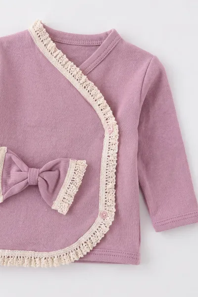 Mürdüm (0-3 Ay)Büzgülü Fistolu Yandan Çıtlı Yenidoğan 5'li Kız Bebek Zıbın Seti 479270