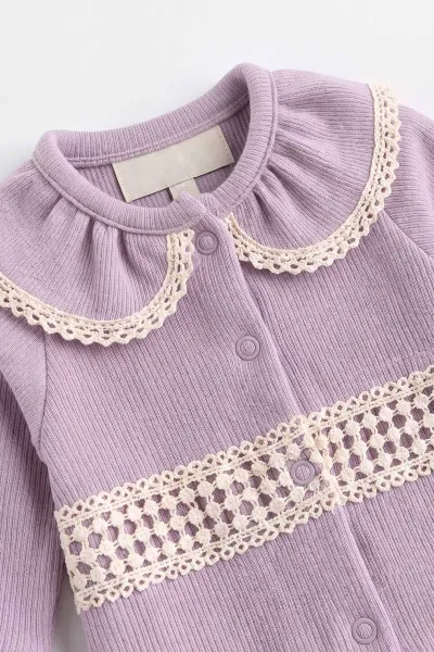 Mürdüm (0-9 Ay)  Fisto Yakalı  Waffle Kumaş Çıtçıtlı Şapkalı Kız Bebek Tulum 486978