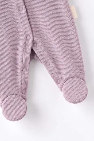 Mürdüm (0-9 Ay)  Fiyonklu Çiçek Nakışlı Waffle Kumaş Çıtçıtlı Şapkalı Kız Bebek Tulum 486986