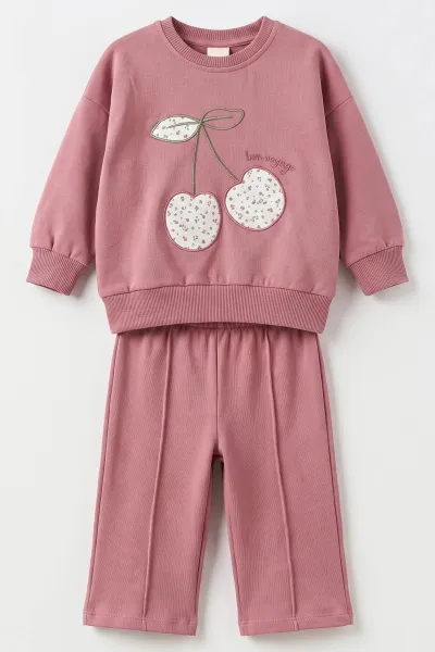 Mürdüm (1-4 Yaş) Kiraz Nakışlı Alt Çimalı 2 İp Kız Çocuk&Bebek 2'li Takım 495239