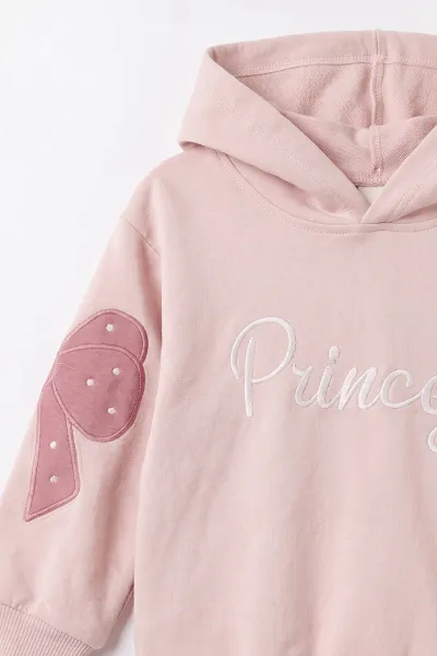 Mürdüm (1-4 Yaş) Princess Nakışlı Kapüşonlu Sweatli  2 İp Kız Çocuk&Bebek 2'li Takım 495243