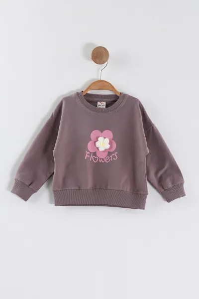 Mürdüm (1-4 Yaş)Çiçek Motifli Kız Çocuk Sweatshirt 432890