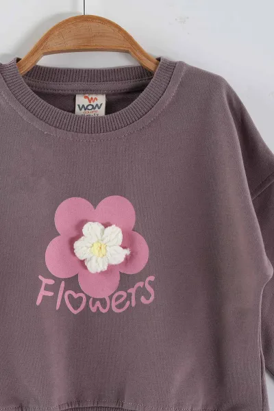 Mürdüm (1-4 Yaş)Çiçek Motifli Kız Çocuk Sweatshirt 432890