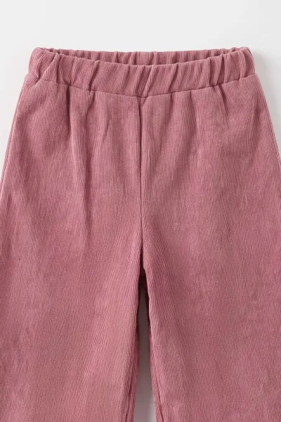 Mürdüm (1-5 Yaş) Fitilli Bodyli  Çilek Nakışlı Kadife Yelek ve Pantolonlu Kız Çocuk 3'lü Takım 496539