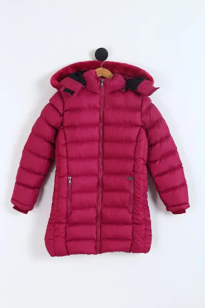 Mürdüm (11-14 Yaş) Kapüşon Peluşlu İçi Kürklü Kız Çocuk Mont 309318