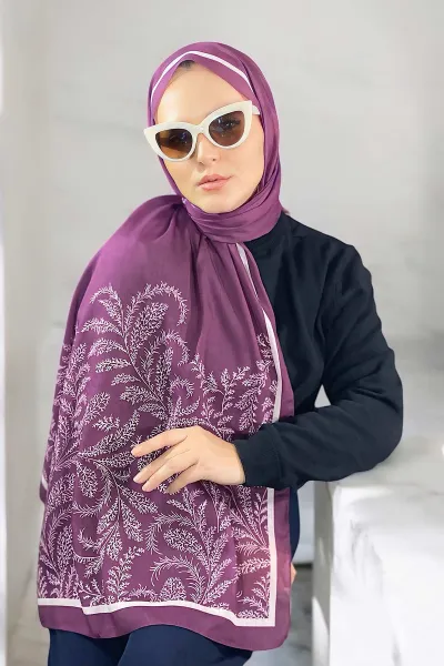 Mürdüm 180X70 cm Dijital Baskı Flovery Desenli Pamuk Şal 335038